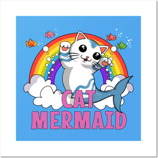 Cat Mermaid Rainbow Posters and Art